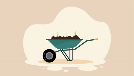 green wheelbarrow gardening tool animation