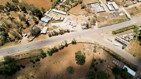 Birdseye-aerial-view-of-loitokitok-rural-village,-shanty-poor-neighborhood-of-Nairobi,-Kenya