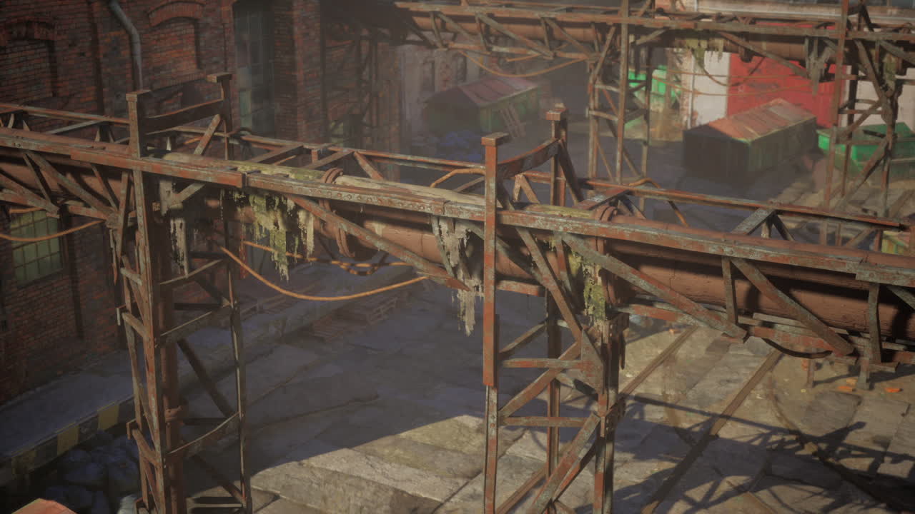 버려진 공장 의 녹은 파이프