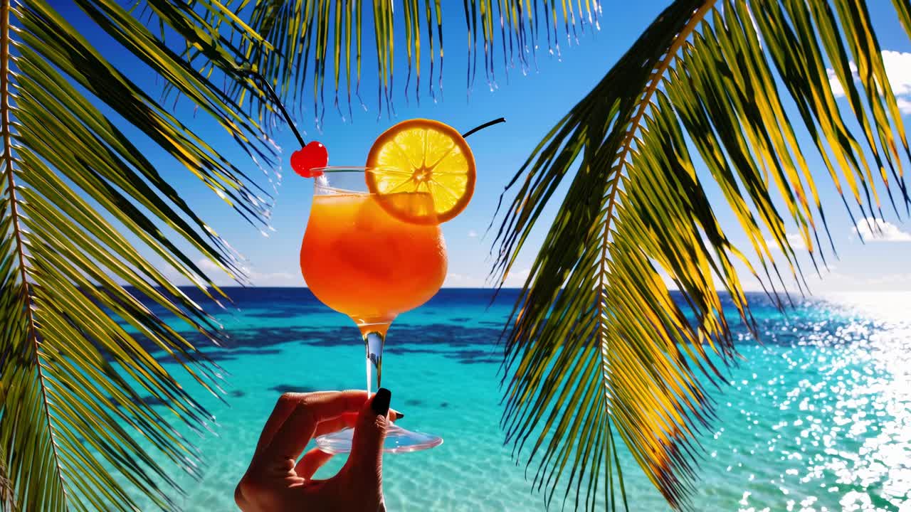 cóctel tropical junto al océano