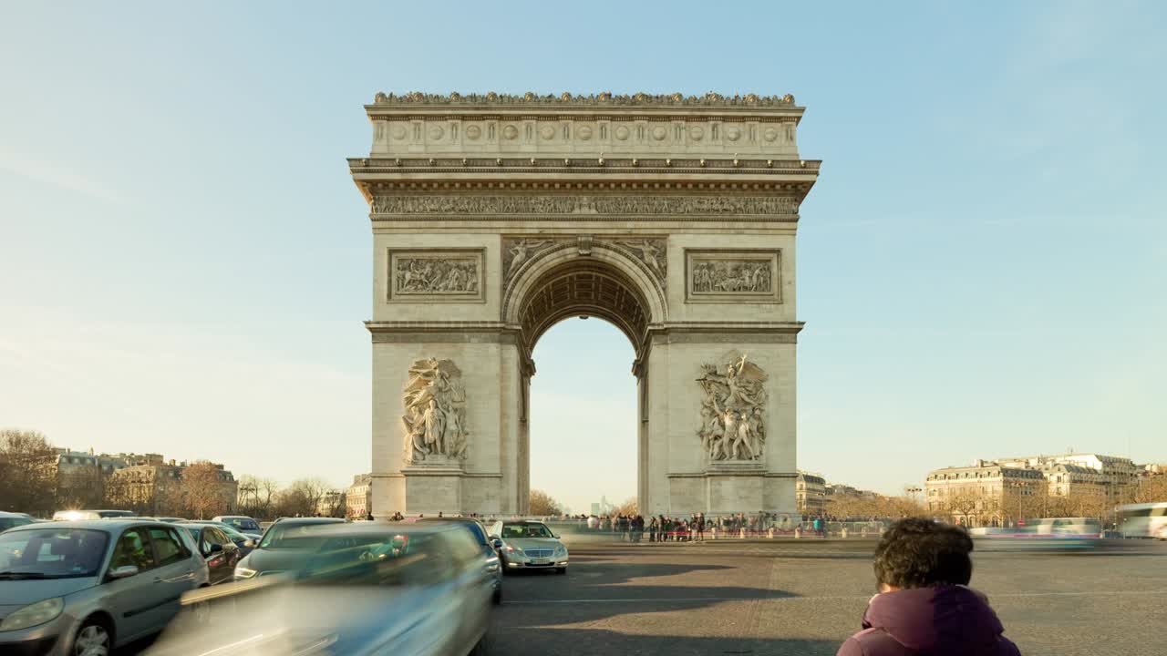 francia día soleado ciudad de parís lugar turístico más popular arco del triunfo 4k lapso de tiempo