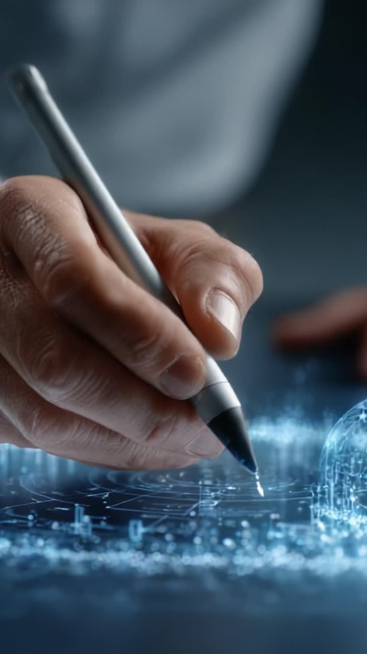 A Futuristic Vision of Data Interaction: Capturing the Essence of Technology Through a Hand Engaged in Digital Creation and a Glowing Earth Sphere