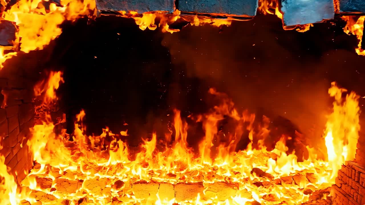 кирпичная стена с дырой в ней, которая горит