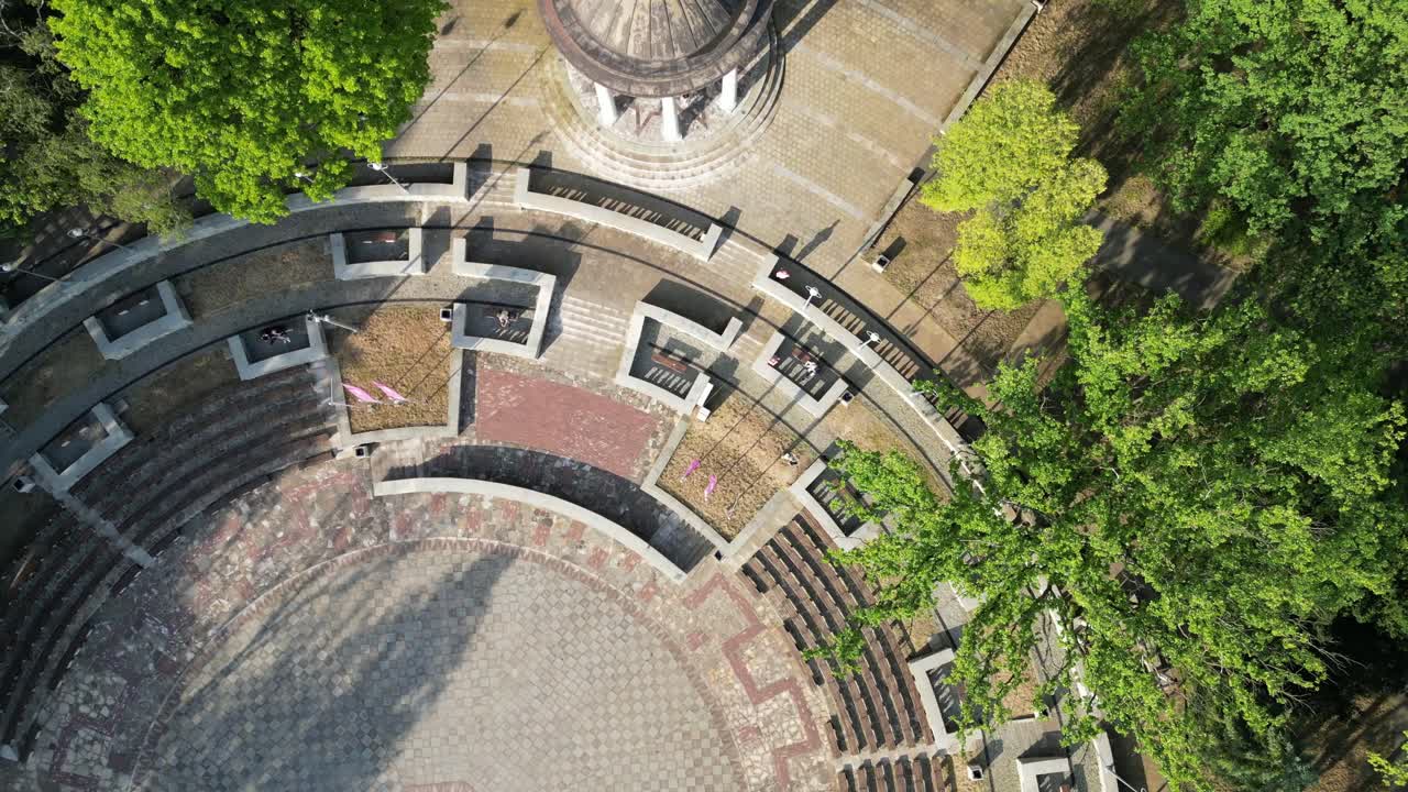 Aerial View of a Public Park Amphitheater and Gazebo