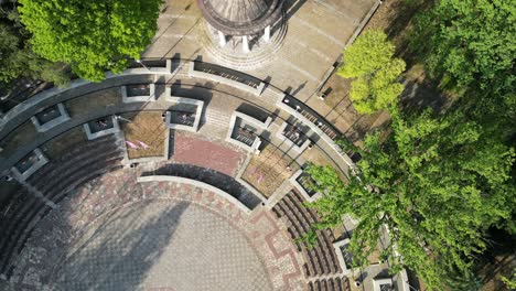 aerial view of a public park amphitheater and gazebo