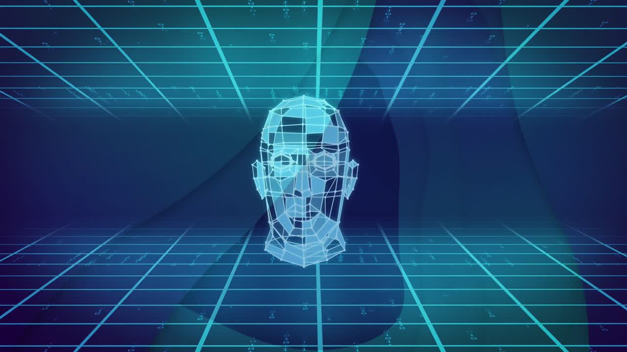 Animation of shapes and digital human over blue background