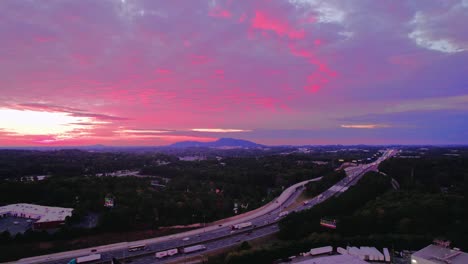 Kennesaw-Mountain-Summit,-Marietta,-Georgia.-Dramatic-sunset-aerial