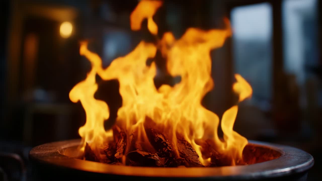 Flammes captivantes : regard de près sur le feu dansant dans un foyer chaleureux, évoquant la chaleur, le confort et la beauté des éléments naturels au sein d’une maison.