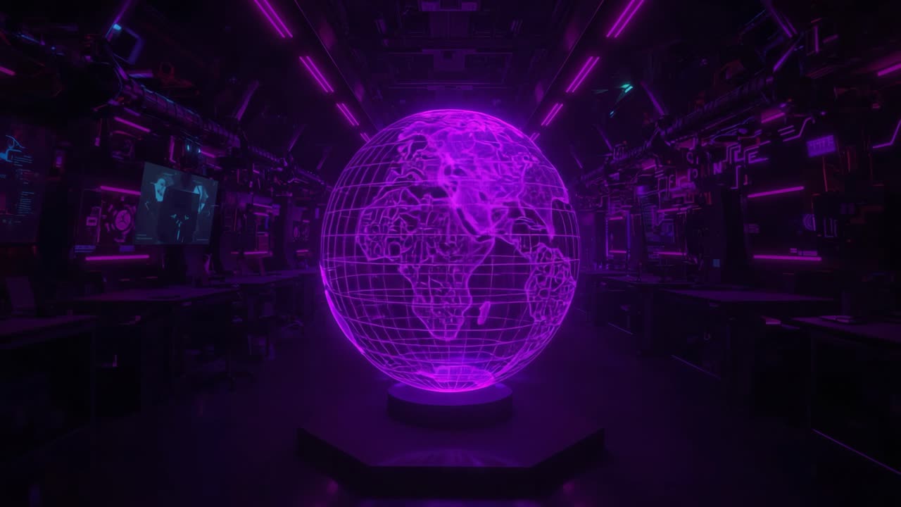 Futuristic Command Center with Wireframe Globe