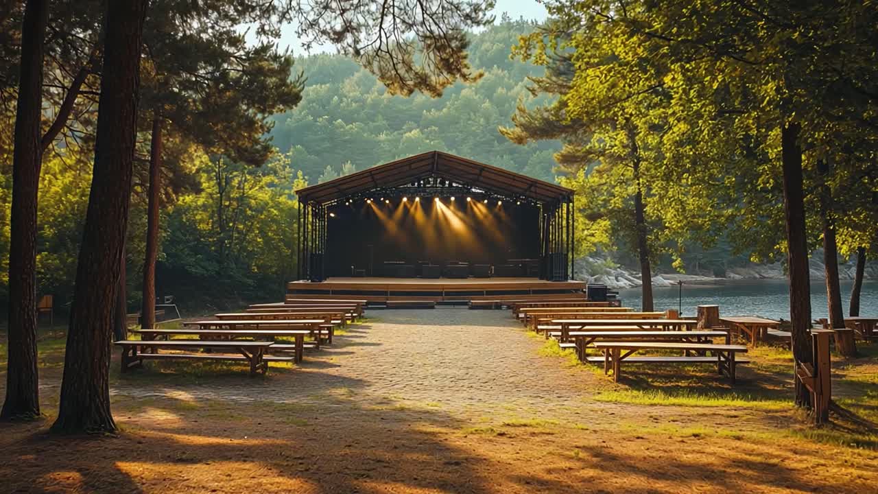 Outdoor Concert Stage by the Lake