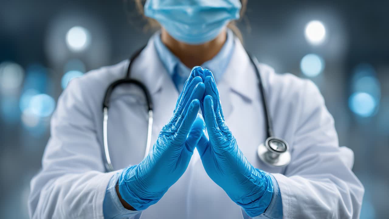 Un professionista sanitario in camice bianco e mascherina chirurgica si prepara ad assistere i pazienti, sottolineando l'importanza dell'igiene e della cura del paziente in ambito medico.