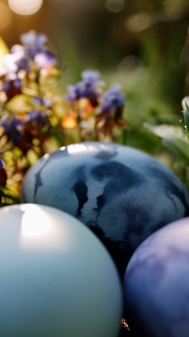 A Beautiful Display of Colorful Easter Eggs Nestled Among Vibrant Wildflowers in Nature's Splendor Captured in Soft Lighting and Rich Textures