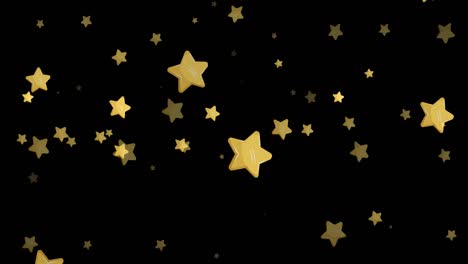 Animation-of-gold-christmas-stars-falling-and-shimmering-on-black-background