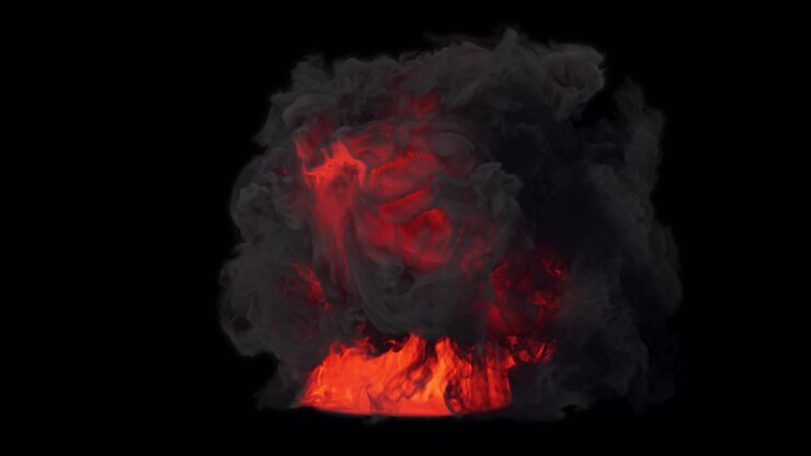 Molten fire eruption on transparent background