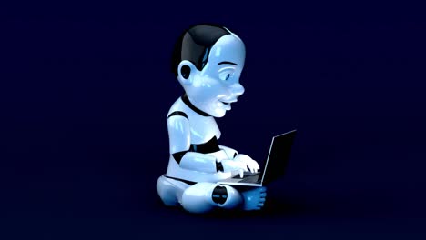 4k concept animation of a baby robot coding