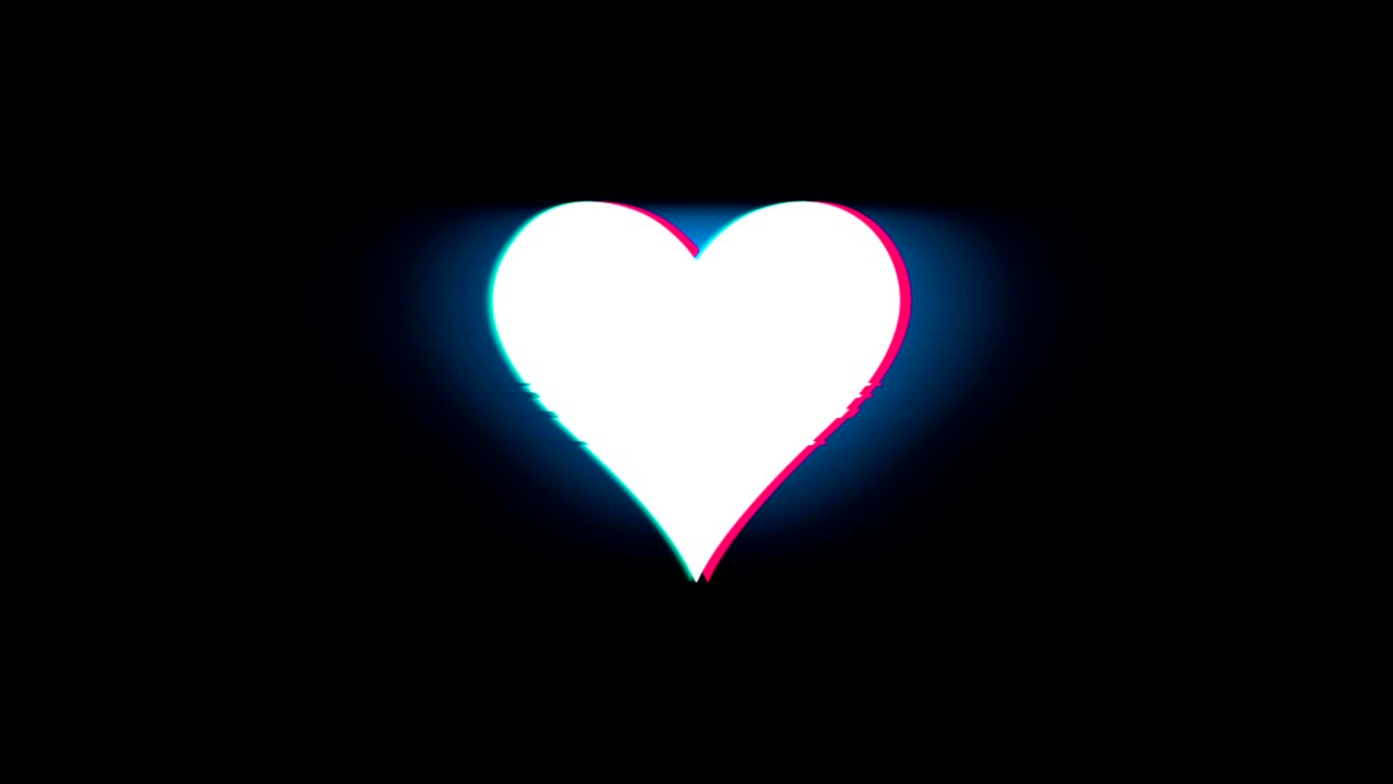 Animazione retro vintage con simbolo seme cuori carta da gioco su effetto glitch