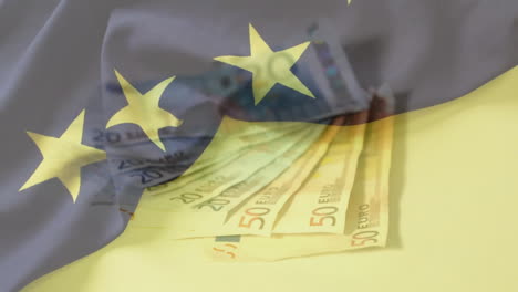 animation of flag of bosna and hercegovina over euro currency bills