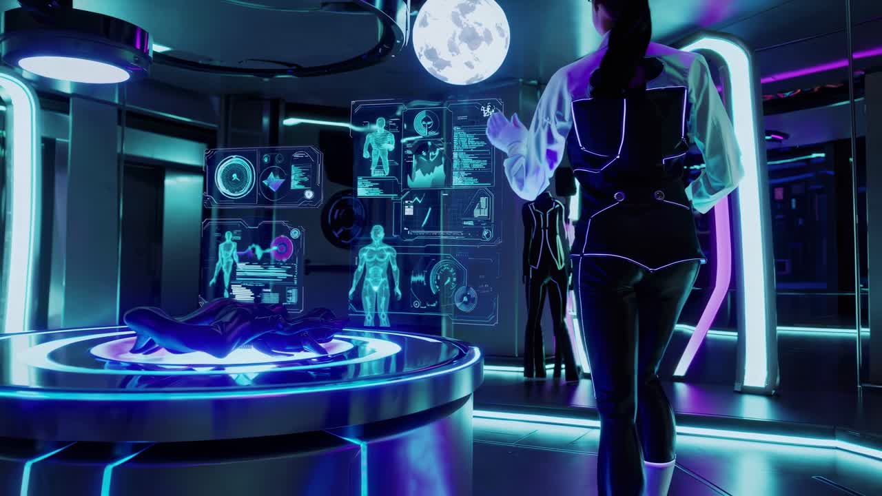 Futuristic Medical Facility with Holographic Displays