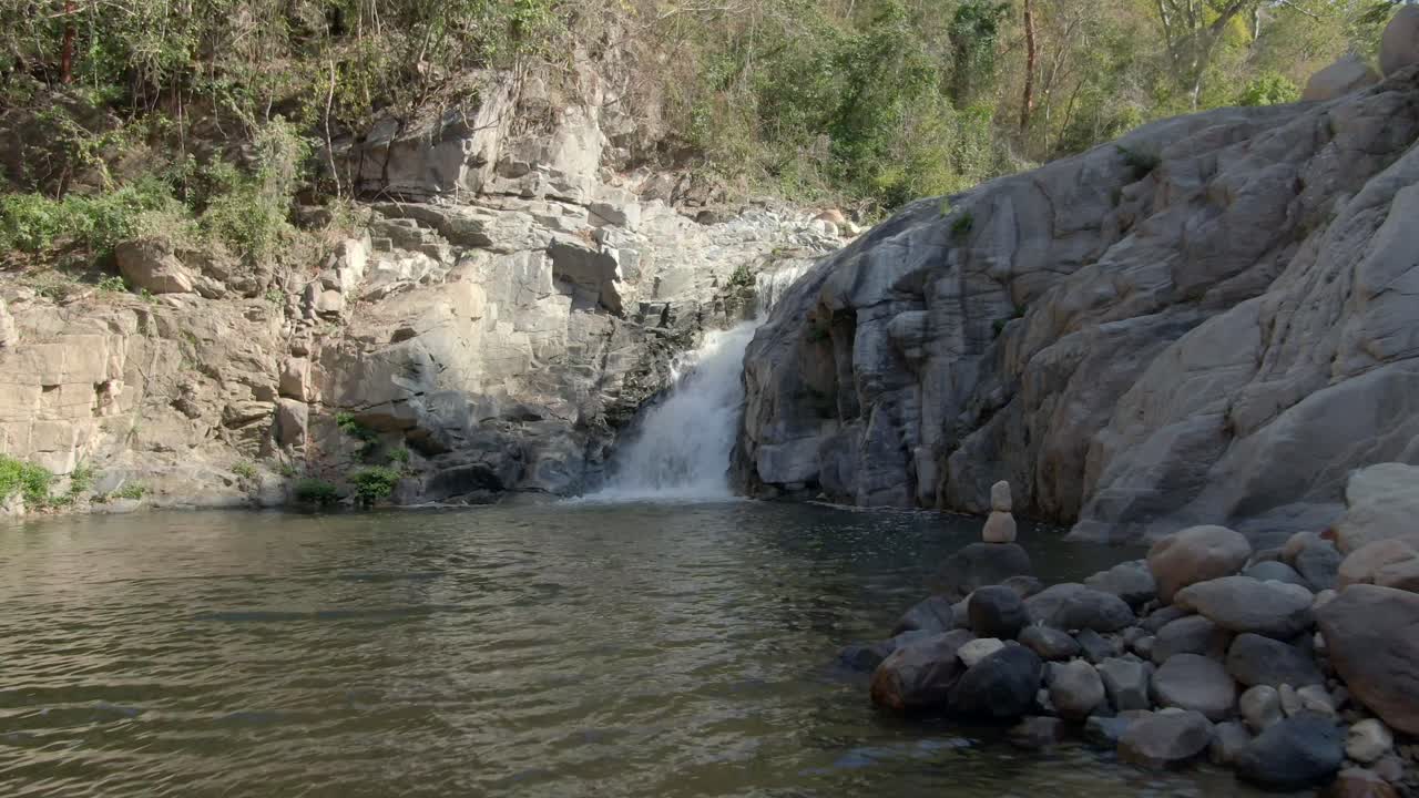 Approaching Into Yelapa Waterfall Hidden In Isolated Rainforest Near Puerto Vallarta In Jalisco, Mexico. Dolly Shot