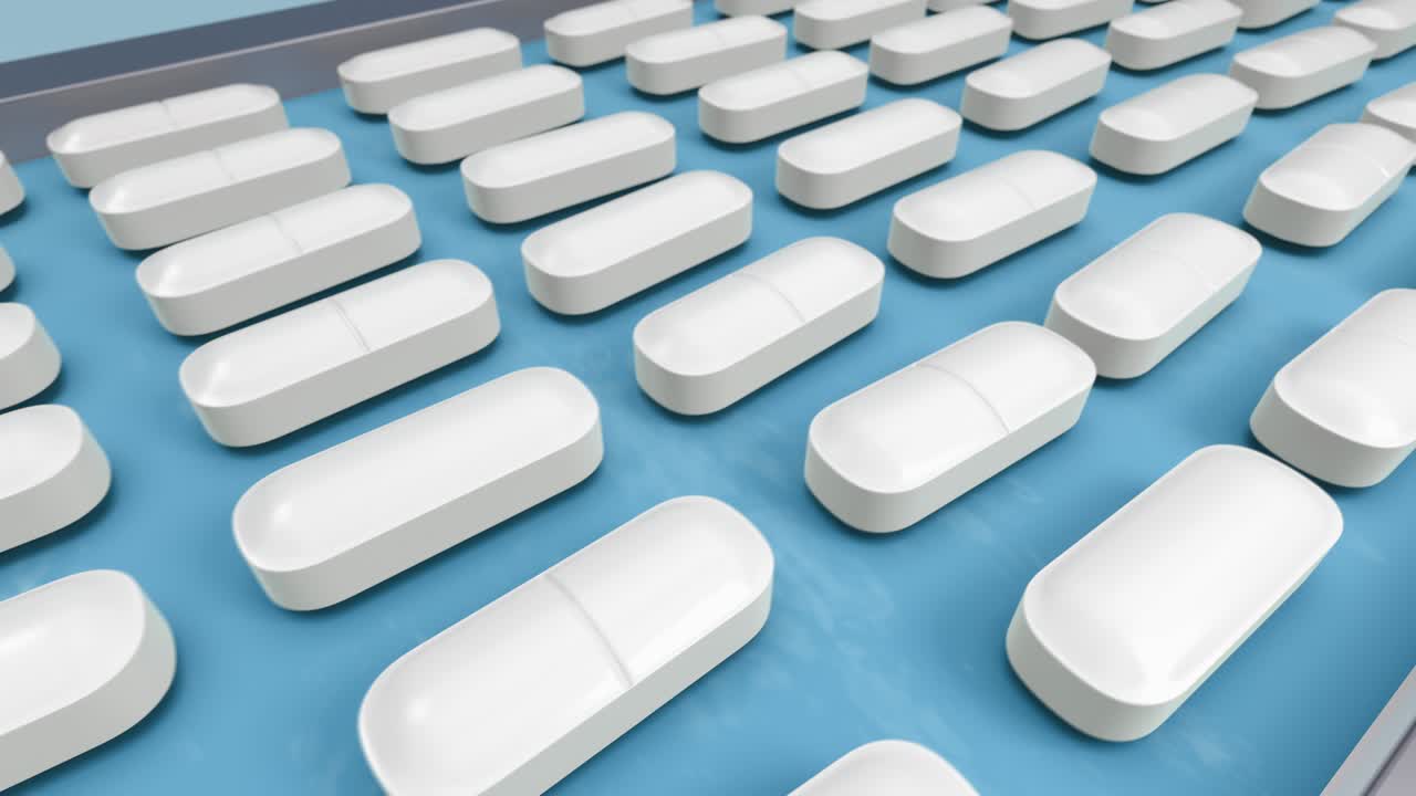 의약품 공장 및 컨베이어 라인에서 의약품 산업 대량 생산