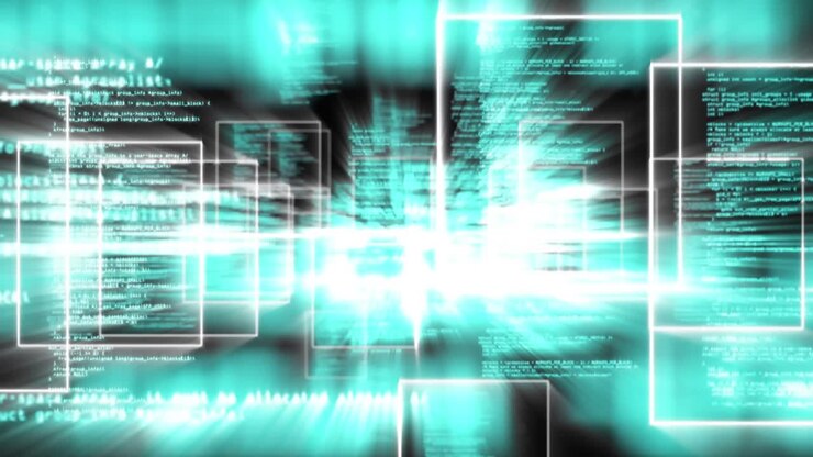 Animation of data processing over black background
