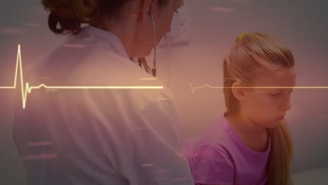 animation of cardiogram over diverse doctor and patient background