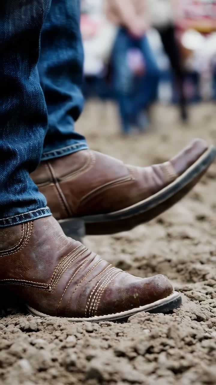 Cowboy Boot and Jeans on Dirt Ground