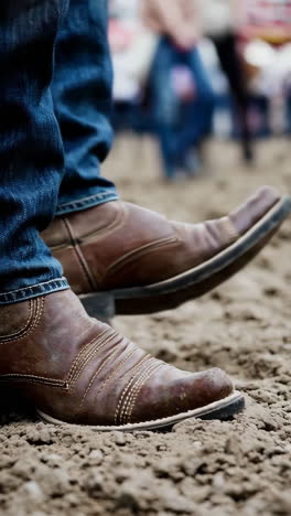 cowboy boot and jeans on dirt ground