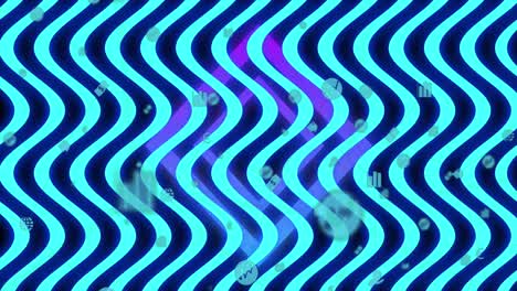 animación de líneas onduladas azules brillantes sobre diamantes púrpuras brillantes en el fondo