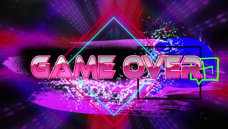 Animation-of-game-over-text-over-abstract-banner-against-neon-tunnel-in-seamless-pattern