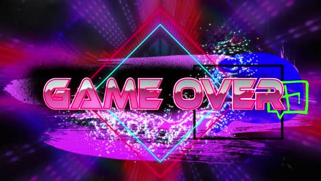 animación del juego sobre texto sobre banner abstracto contra el túnel de neón en un patrón sin costuras
