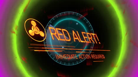 Red alert warning on digital interface requiring immediate action in animation