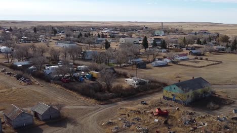 drone view over head of the town of empress alberta canada during the daytime in the prairies