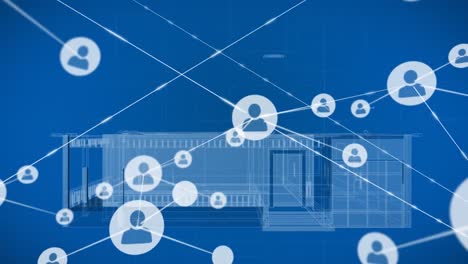 animation of network of connections over house drawing