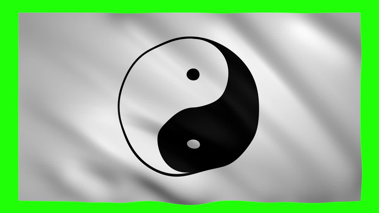 Yin Yang-symbol på det sort-hvide flag på grøn skærm til chroma key.