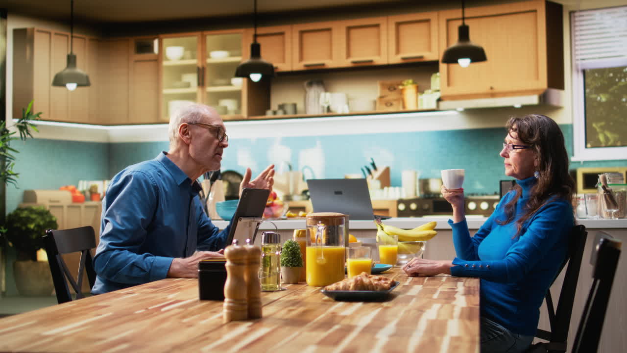 Elderly retired woman ignoring husband and being zoned out