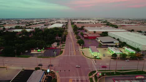 red-skies-over-Intersection-in-Elk-Grove-Village-Illinois,-USA