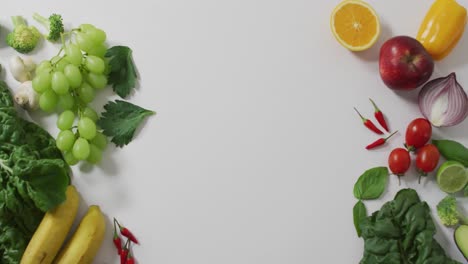 video of fresh fruit and vegetables on white background