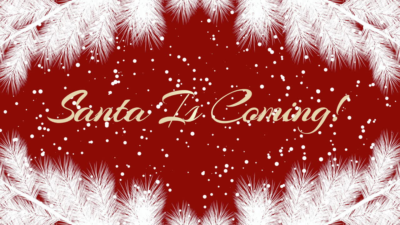 santa viene con nieve voladora y árbol de navidad en degradado rojo