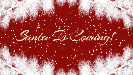 Santa-Viene-Con-Nieve-Voladora-Y-árbol-De-Navidad-En-Degradado-Rojo