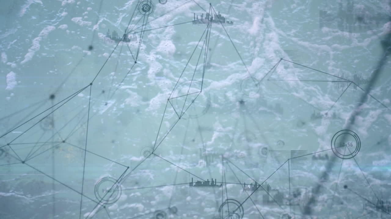 적합한 여성 수영 선수 수영에 대한 연결 네트워크의 애니메이션