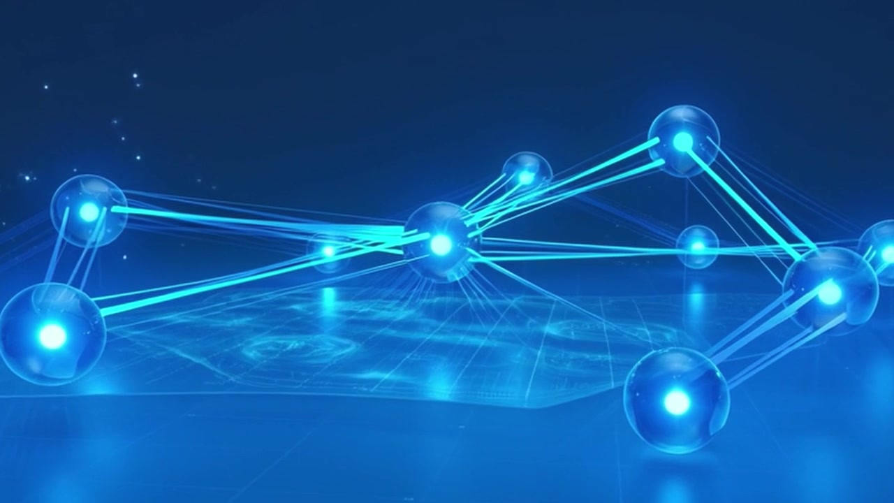 Abstract Digital Network of Glowing Connected Spheres
