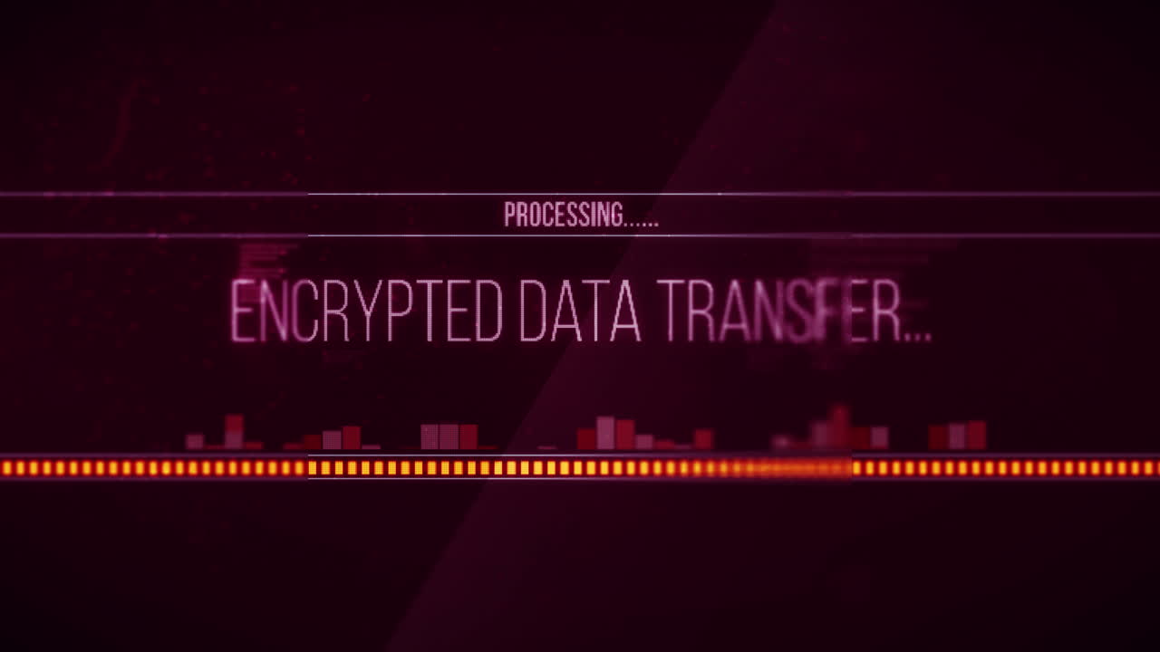 animación de la interfaz digital de procesamiento de transferencia de datos cifrada con interfaz de texto parpadeante