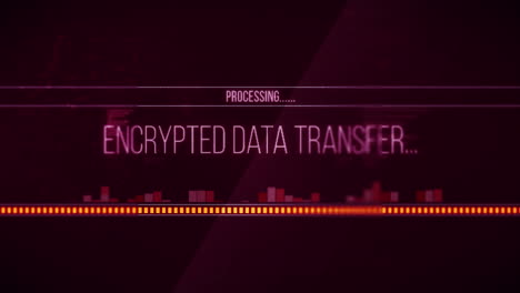 animation of encrypted data transfer processing text flashing digital interface