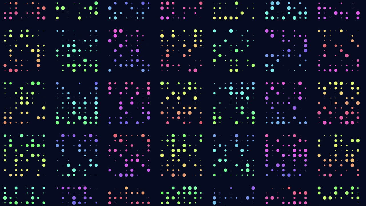 Colorful glowing dot matrix animation background with abstract digital pattern