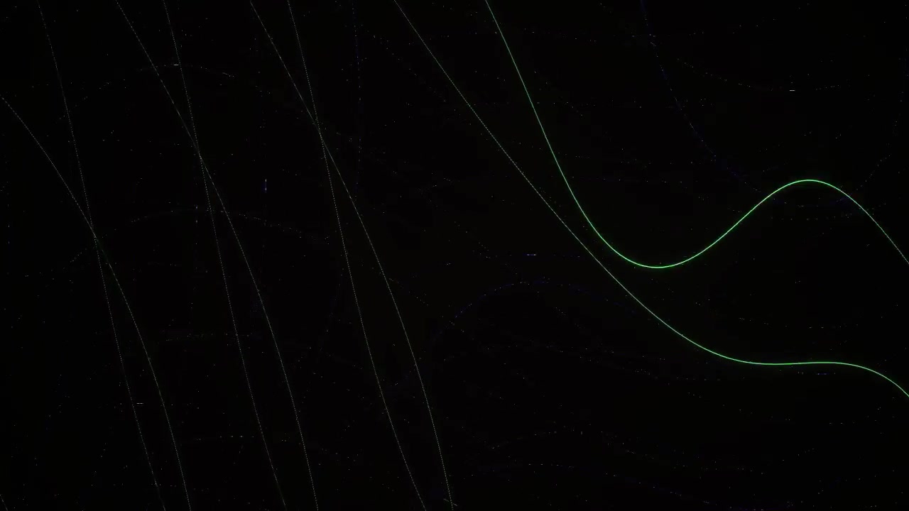 Abstract Motion Graphics with Glowing Green Curved Lines on Black Background