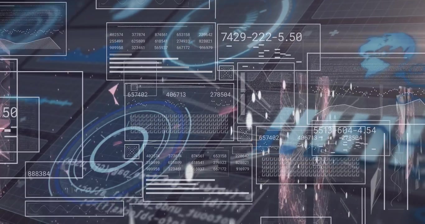 Animasjon av databehandling over svart bakgrunn