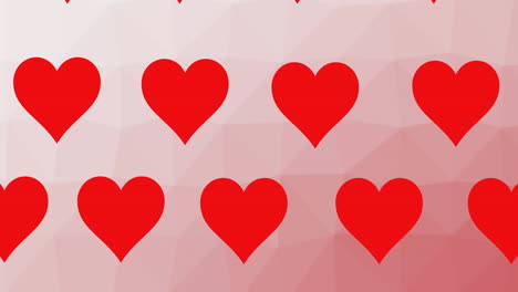 composición de filas de corazones de lectura que se mueven sobre un fondo rosado