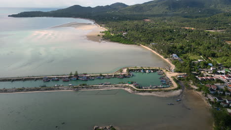 4k aerial views over wok tum marina and canal viewpoint in koh phangan, surat thani, thailand