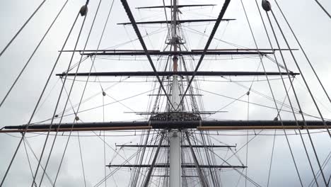 close-up of a ship's masts and rigging